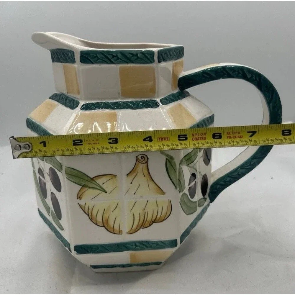 Vintage Clay Art San Francisco Olive Garlic Ceramic Pitcher Hexagon AS IS Rare